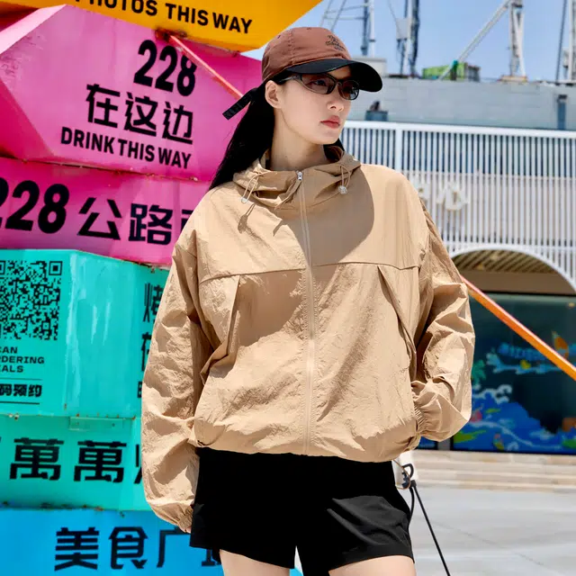 中国航天 凉感科技吸湿排汗薄款户外运动训练跑步皮肤衣开衫休闲宽松纯色连帽 超轻透气防紫外线防晒服 男女同款