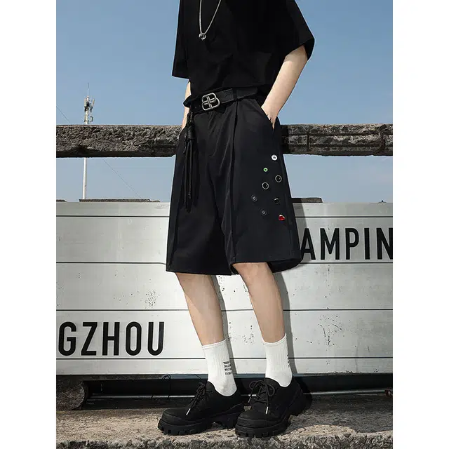 中国航天 美式简约机能大口袋纯色百搭透气高街风宽松五分休闲短裤 男女同款