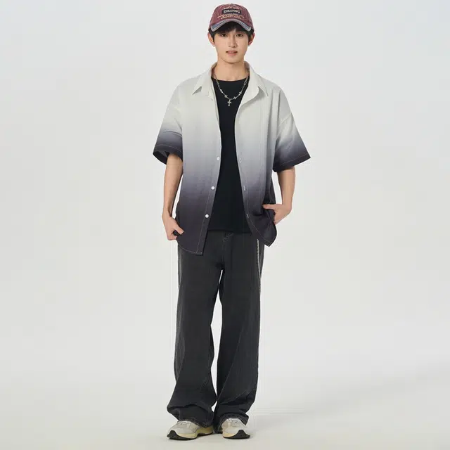 中国航天 日系多巴胺宽松通勤户外百搭休闲渐变凉感短袖衬衫 男女同款