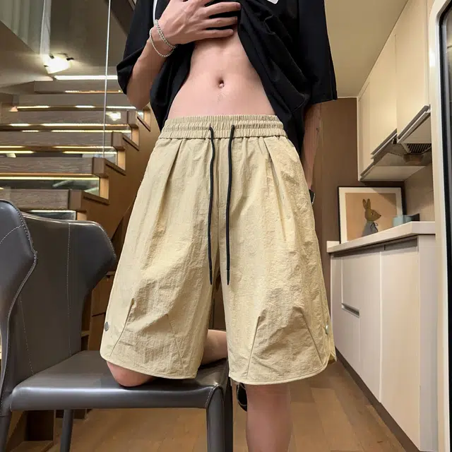 中国航天 美式复古山系户外速干简约纯色立体切割线条大口袋设计高街潮流百搭宽松舒适工装休闲短裤 男女同款