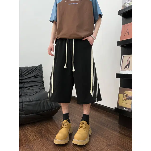 中国航天 篮球跑步健身拼接潮牌经典个性抽绳系带设计宽松舒适亲肤百搭七分运动休闲短裤 男女同款