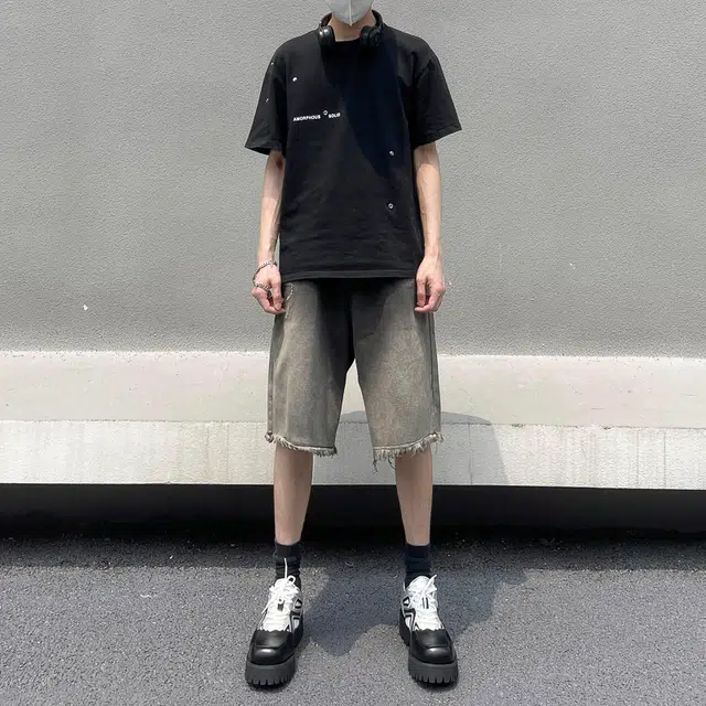 中国航天 美式复古百搭潮流高街宽松直筒休闲运动五分城市户外牛仔短裤 男女同款