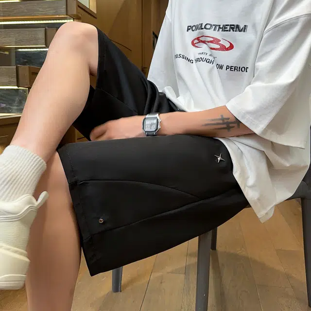 中国航天 美式高街复古无性别主义宽松时尚潮流百搭舒适五分休闲短裤 男女同款