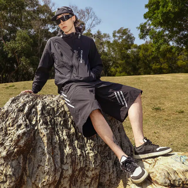 中国航天 凉感科技吸湿排汗薄款户外运动训练跑步皮肤衣开衫休闲宽松纯色连帽 超轻透气防紫外线防晒服 男女同款