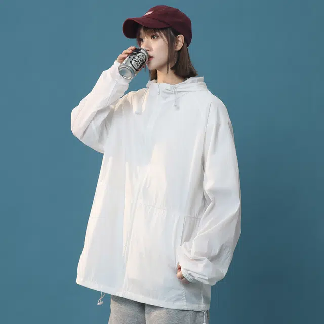 中国航天 凉感科技吸湿排汗薄款户外运动训练跑步皮肤衣开衫休闲宽松纯色连帽 超轻透气防紫外线防晒服 男女同款