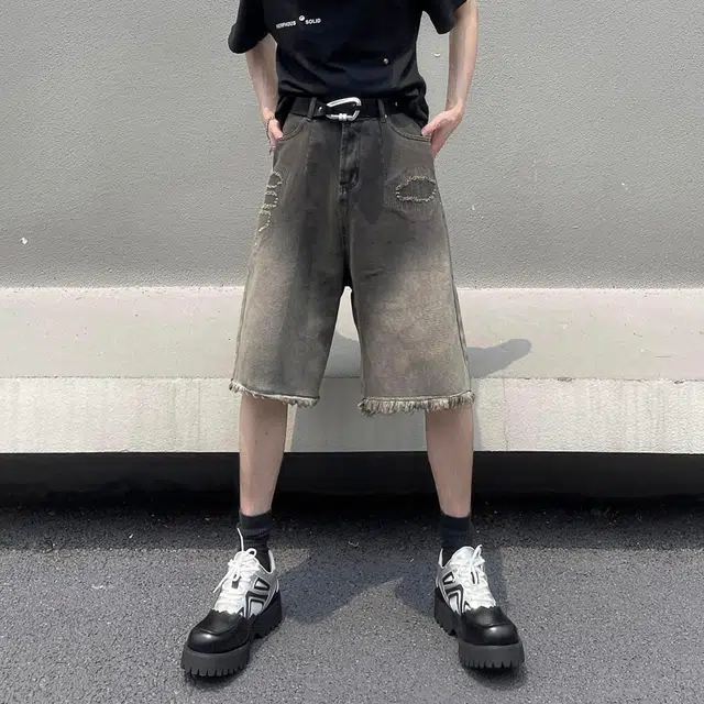 中国航天 美式复古百搭潮流高街宽松直筒休闲运动五分城市户外牛仔短裤 男女同款