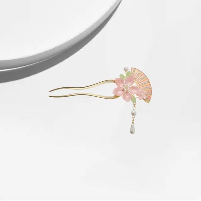 大唐国鼎 桃夭扇新中式简约时尚小众设计国潮宫廷风精致纹理招财纳福旺事业学业财运 好运 合金 发簪 女款