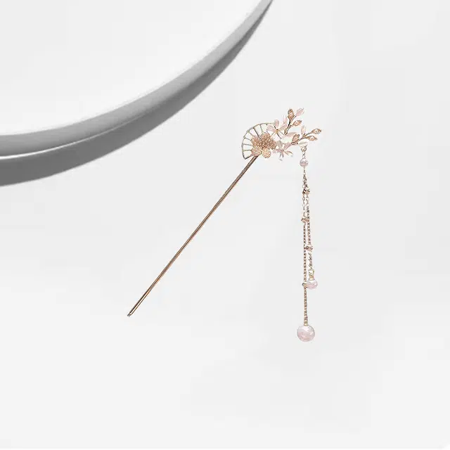 大唐国鼎 花枝扇新中式简约时尚小众设计国潮宫廷风精致纹理招财纳福旺事业学业本命年财运 好运 合金 发簪 女款