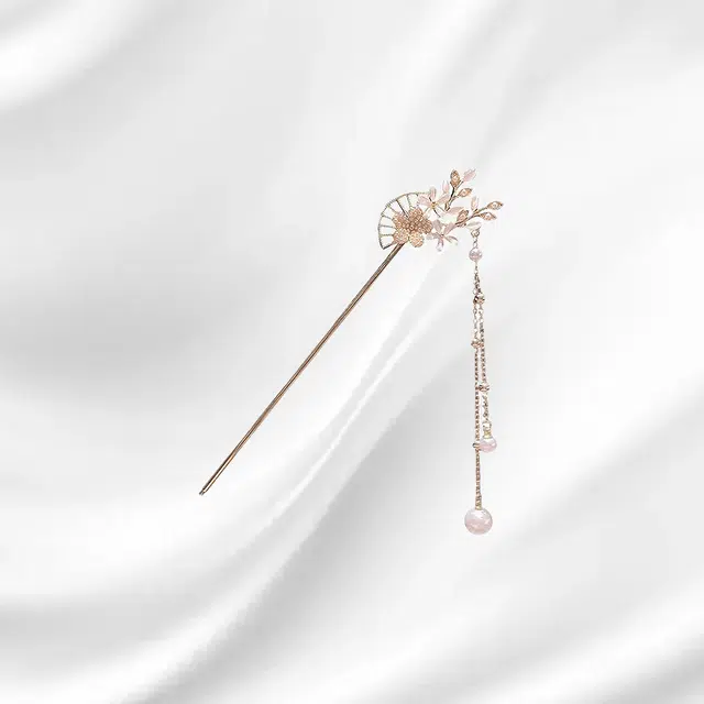 大唐国鼎 花枝扇新中式简约时尚小众设计国潮宫廷风精致纹理招财纳福旺事业学业本命年财运 好运 合金 发簪 女款