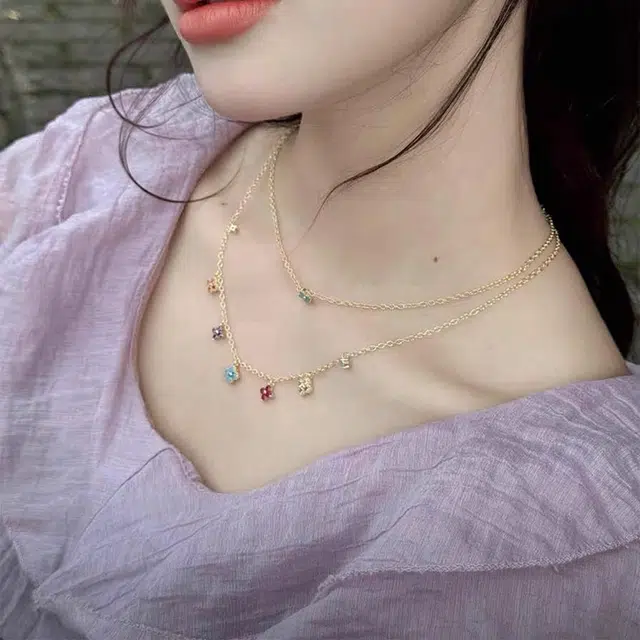 迎百宝 遇见幸运 森系小清新小众设计高级感 时来运转 多巴胺彩色幸运四叶草 精致简约少女心气质百搭 合金 项链 女款