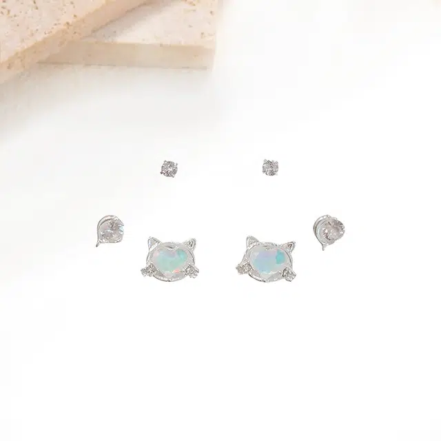 迎百宝 心动海洋 招财猫咪套装 梦幻晶莹 设计感小众轻奢时尚实用百搭气质灵动优雅 一周不重样套装#好运 合金 耳钉 男女同款情侣款