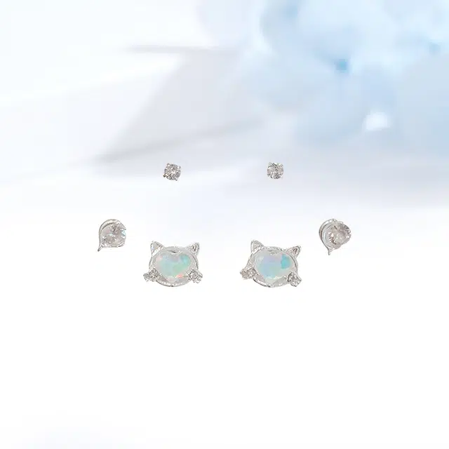 迎百宝 心动海洋 招财猫咪套装 梦幻晶莹 设计感小众轻奢时尚实用百搭气质灵动优雅 一周不重样套装#好运 合金 耳钉 男女同款情侣款