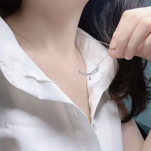 迎百宝 芭蕾舞曲 小众设计轻奢华丽氛围感蕾丝镂空编织工艺两件套 气质优雅紫藤花仙女风 合金 锆石 项链 男女同款情侣款