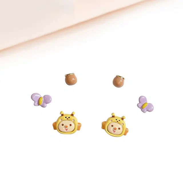 可爱值拉满 迎百宝 超值惊喜少女心卡通三件套耳钉 好运  甜美可爱精致小巧设计感百搭实用三对耳环 圣诞礼闺蜜同款耳饰 男女同款情侣款