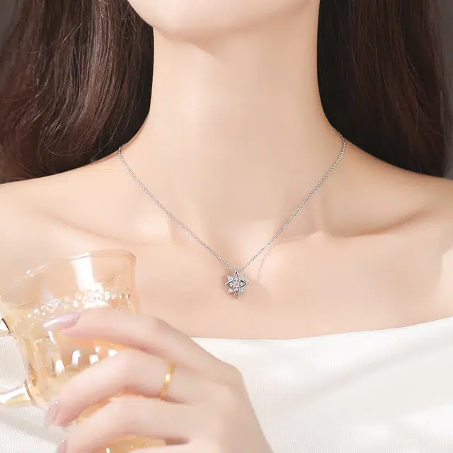 迎百宝 幸运八芒星 闪耀精致高级感时尚风小众设计感气质轻奢百搭可调节锁骨链 合金 项链 男女同款情侣款