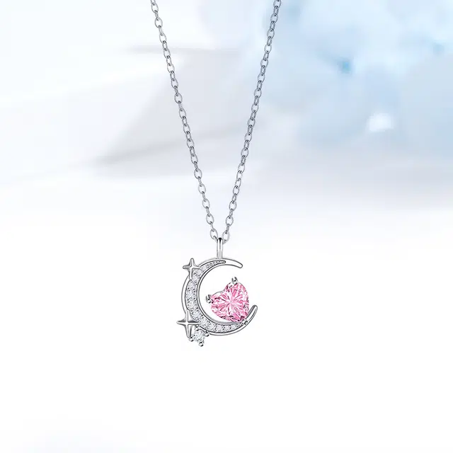 迎百宝 梦幻星月 粉色爱心甜美浪漫高级轻奢闪耀璀璨幻彩月光气质高级感宝藏百搭 合金 项链 男女同款情侣款