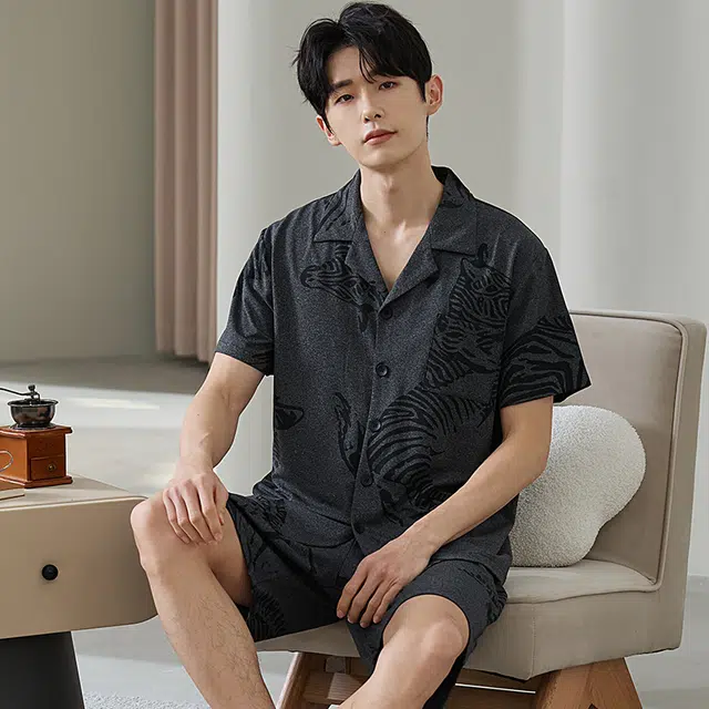 好福份 柔软亲肤舒适短袖五分裤夏季睡衣套装 男款 图片色