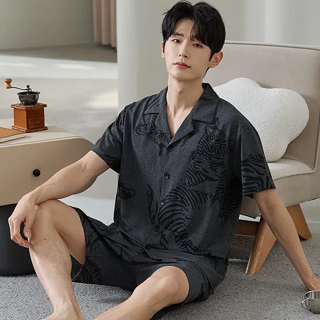 好福份 柔软亲肤舒适短袖五分裤夏季睡衣套装 男款 图片色