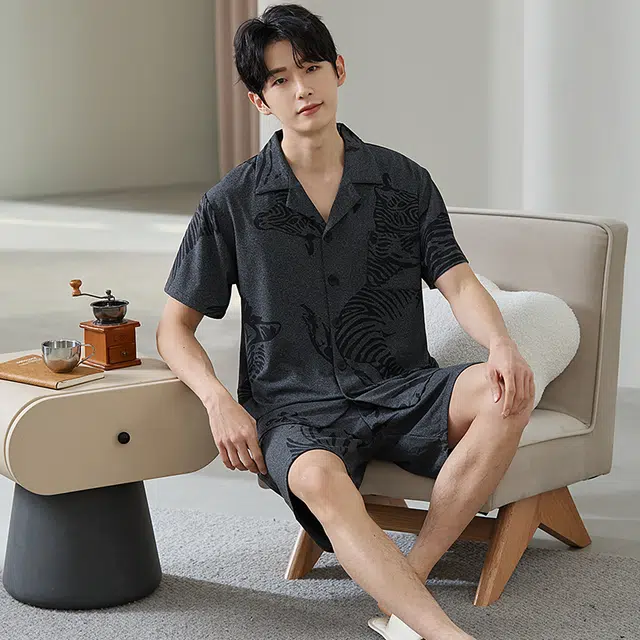好福份 柔软亲肤舒适短袖五分裤夏季睡衣套装 男款 图片色