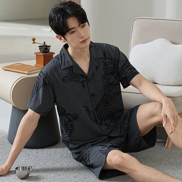 好福份 柔软亲肤舒适短袖五分裤夏季睡衣套装 男款 图片色