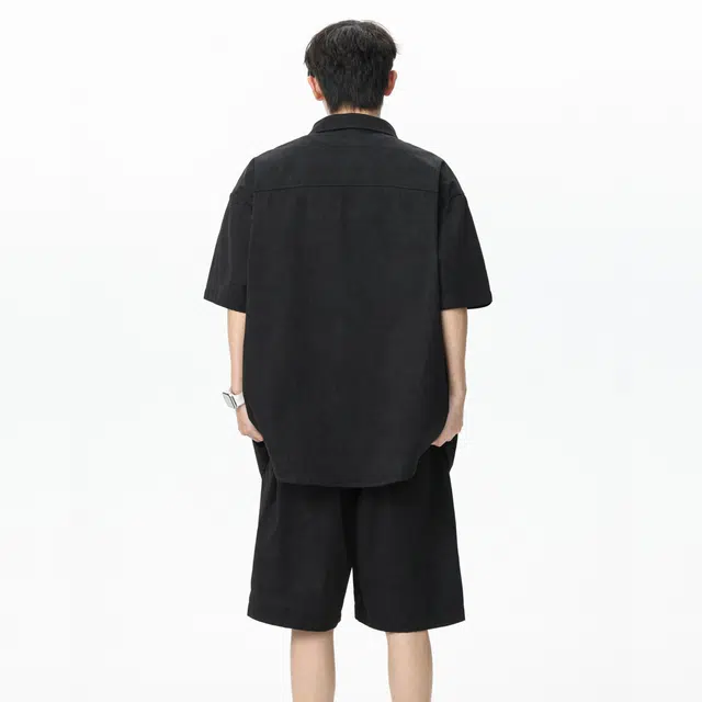 寻星记 渐变扎染美式高街风休闲短袖短裤两件套 潮流百搭舒适亲肤衬衫套装 男女同款
