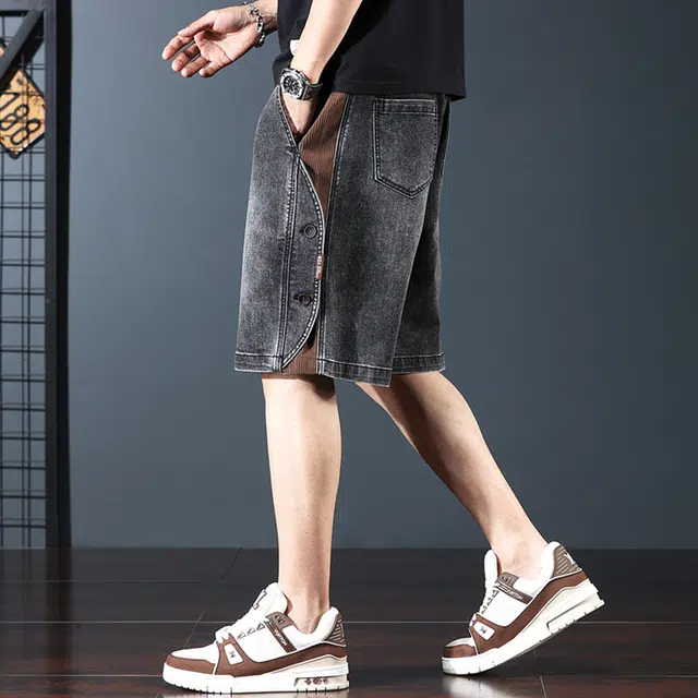 寻星记 美式复古夏季多款式拼接宽松五分裤休闲百搭适合通勤牛仔短裤 男女同款