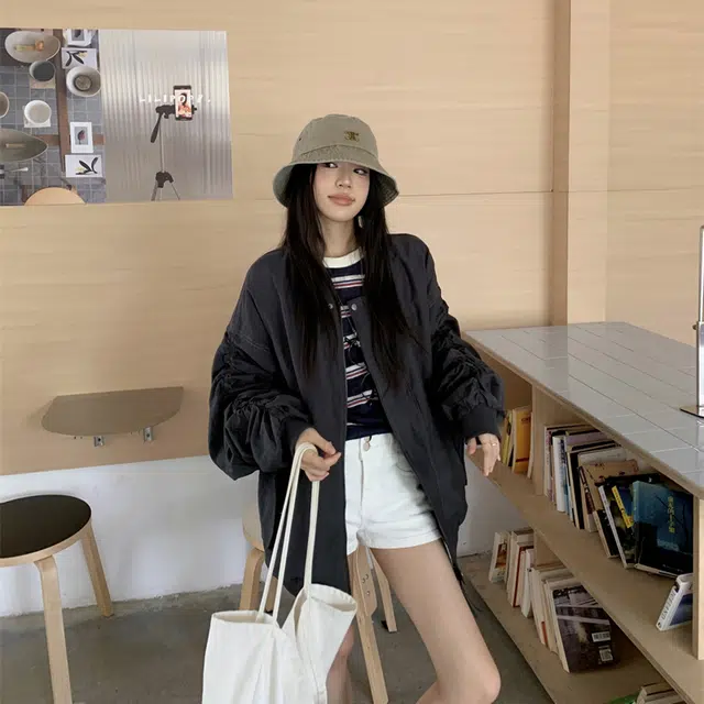 轻迎 美式设计感褶皱立领棒球服外套宽松休闲显瘦百搭上衣夹克 女款