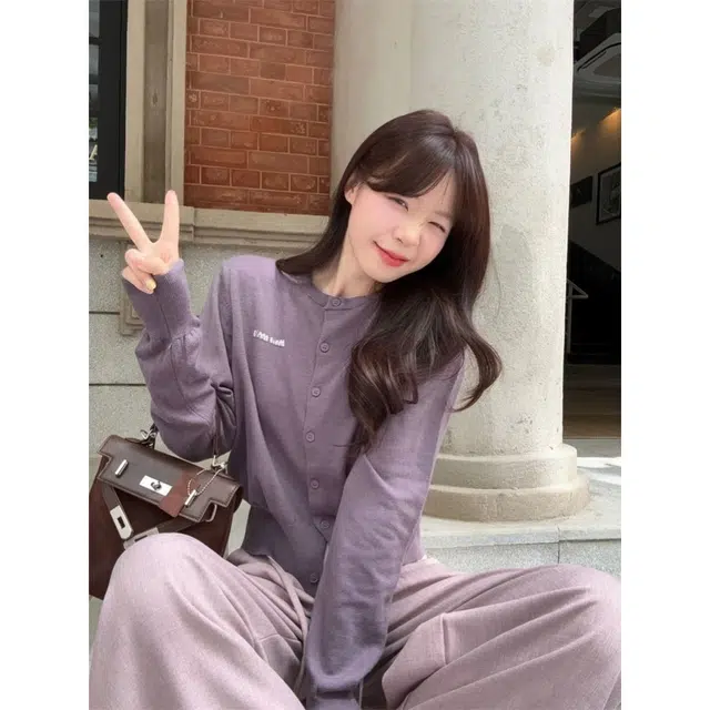 轻迎 简约时尚软糯针织开衫百搭设计感阔腿裤休闲套装 女款