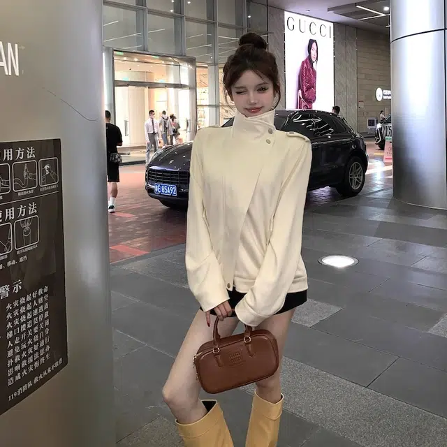 轻迎 高领麂皮绒常规长袖通勤上衣夹克 女款