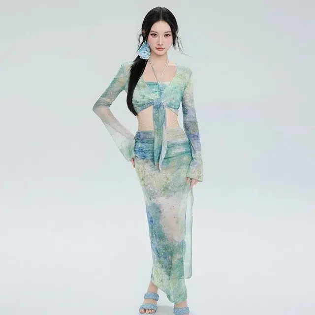 轻迎 合身薄款长袖泳衣套装 女款