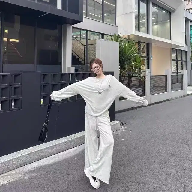 轻迎 慵懒纯色适宽松显瘦斜肩长袖卫衣长裤两件套休闲套装 女款