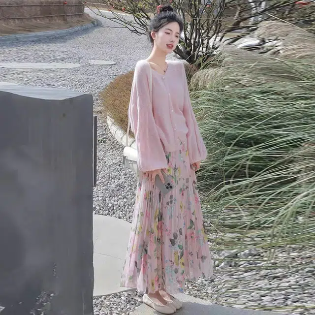 轻迎 复古气质印花半身裙裙装套装 女款