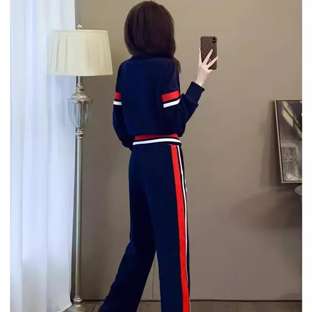 轻迎 运动显瘦时尚洋气高级感卫衣阔腿裤休闲套装 女款