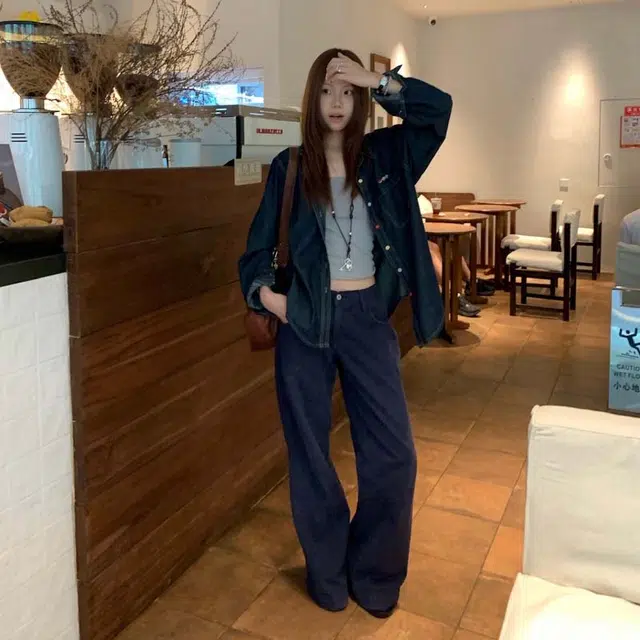 轻迎 彩色纽扣刺绣韩系时尚牛仔休闲宽松百搭衬衫 女款