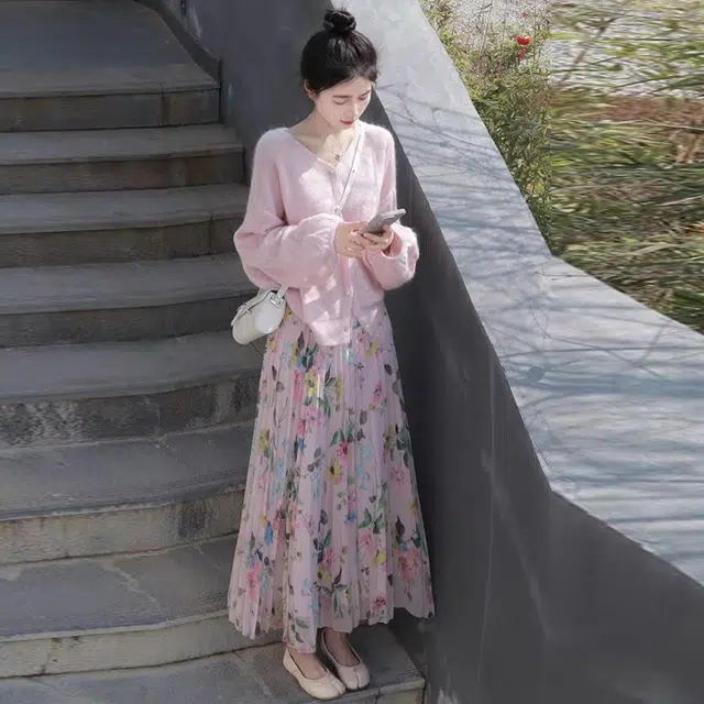 轻迎 复古气质印花半身裙裙装套装 女款