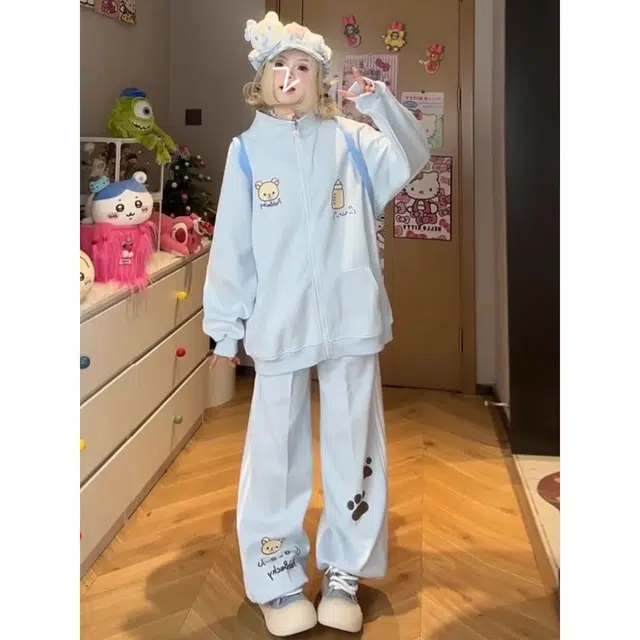 轻迎 学院风运动服日系可爱减龄卫衣卫裤休闲套装 女款