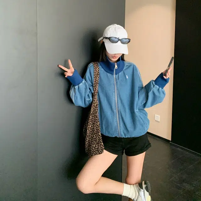 轻迎 复古美式设计感长袖宽松拉链上衣夹克 女款