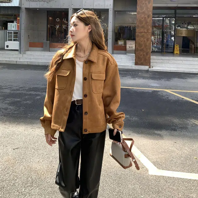 轻迎 美拉德短款休闲百搭复古上衣巴恩风外套夹克 女款