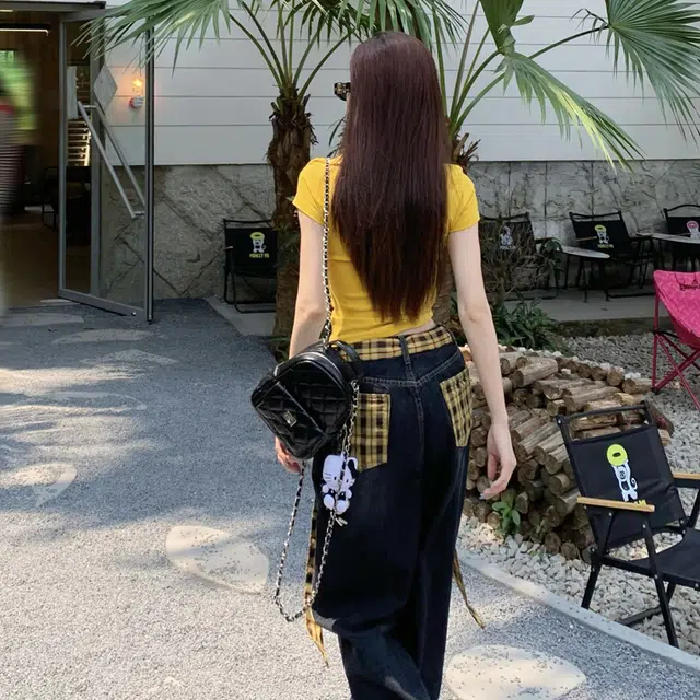 轻迎 美式辣妹修身字母短袖上衣高级感阔腿牛仔裤休闲套装 女款