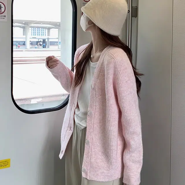 轻迎 韩系氛围感宽松慵懒风开衫甜美温柔风外套针织衫 女款