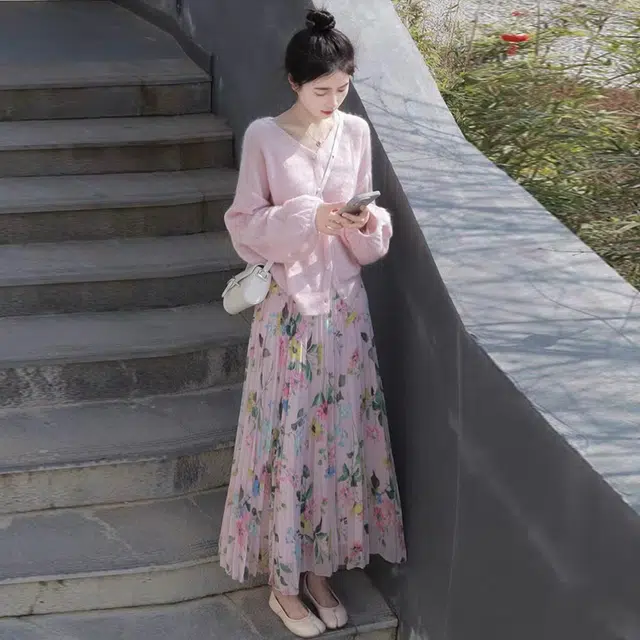 轻迎 复古气质印花半身裙裙装套装 女款