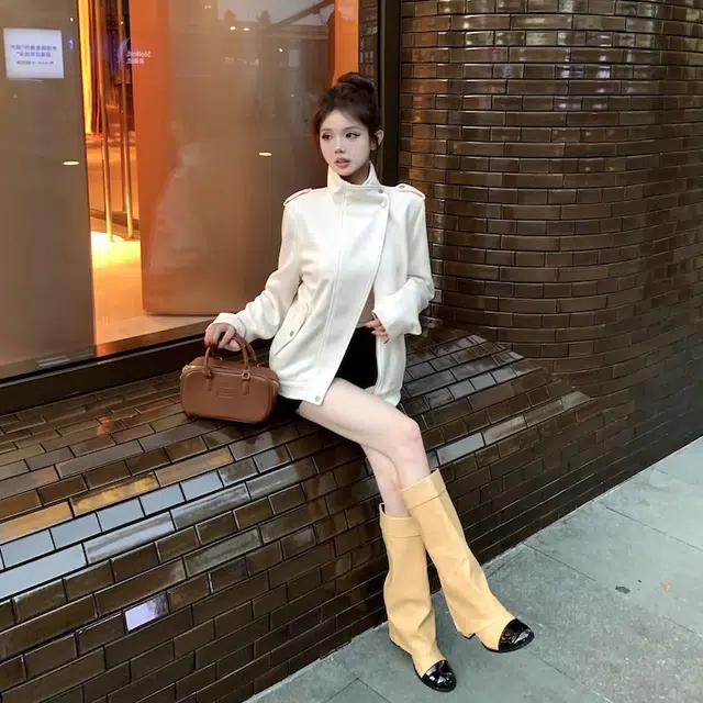 轻迎 高领麂皮绒常规长袖通勤上衣夹克 女款