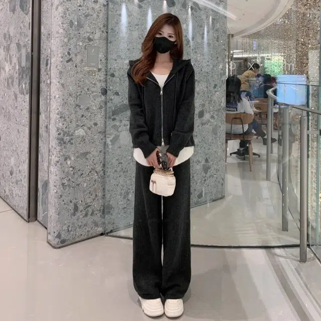 轻迎 时尚假两件连帽卫衣宽松阔腿裤两件套休闲套装 女款