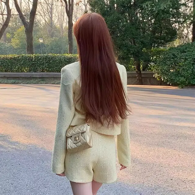 轻迎 法式小香风短款开衫高级感短裤休闲套装 女款