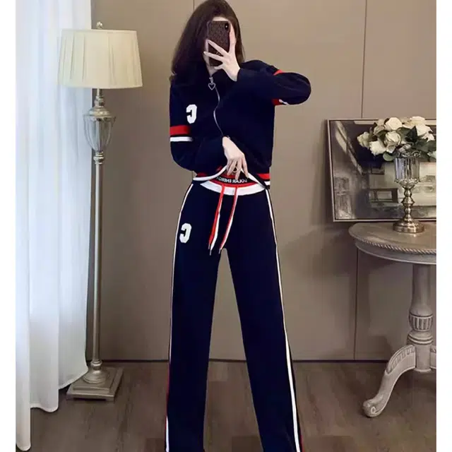 轻迎 运动显瘦时尚洋气高级感卫衣阔腿裤休闲套装 女款