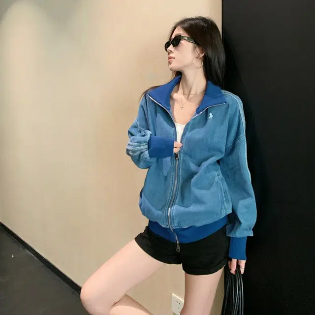 轻迎 复古美式设计感长袖宽松拉链上衣夹克 女款