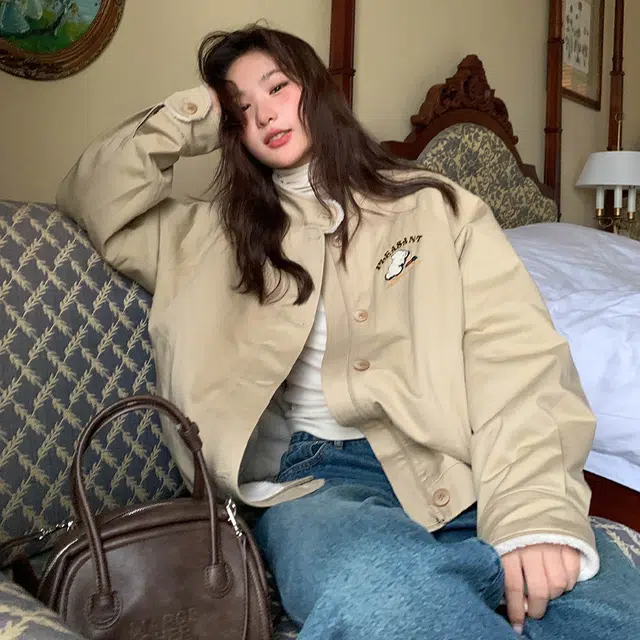轻迎 美式可爱卡通外套宽松百搭夹克 女款