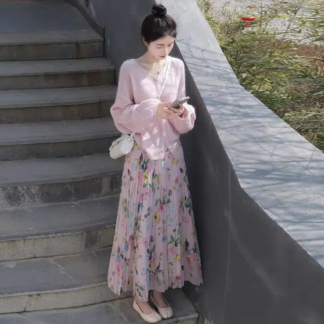 轻迎 复古气质印花半身裙裙装套装 女款