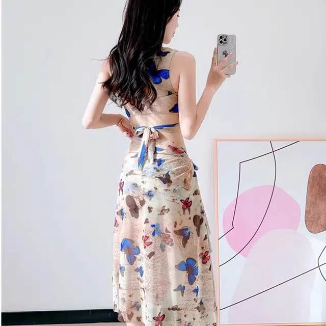 轻迎 分体四件套高级感海边性感度假泡温泉泳衣套装 女款