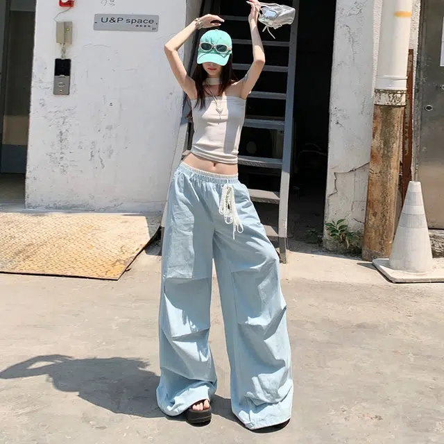 轻迎 美式阔腿高腰宽松慵懒风工装裤休闲裤 女款